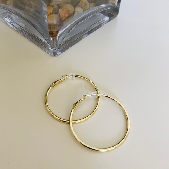 Thin Hoop Earrings 40mm | 14k Gold Filled - Picture 2 of 5